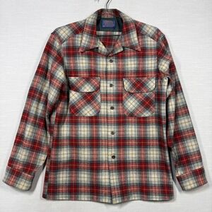 Vintage Pendleton Board Shirt Men M Red Tan Black Flap Pocket Loop Dagger Collar